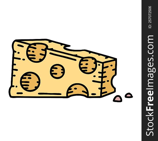 tattoo in traditional style of a slice of cheese. tattoo in traditional style of a slice of cheese