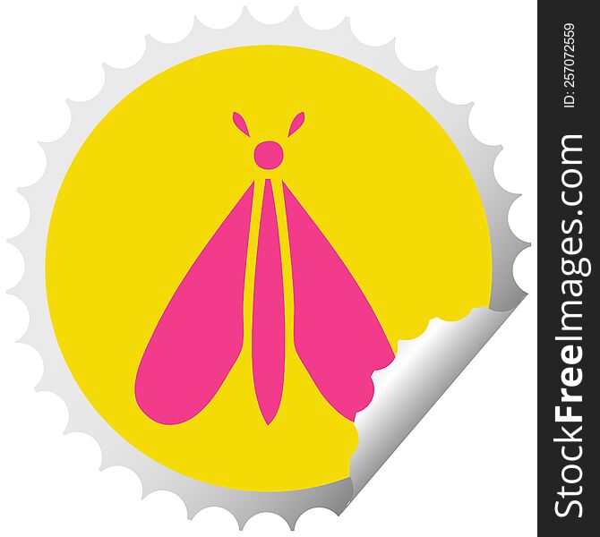 circular peeling sticker cartoon of a moth bug