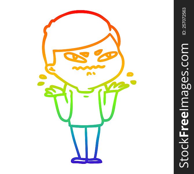 rainbow gradient line drawing of a cartoon exasperated man