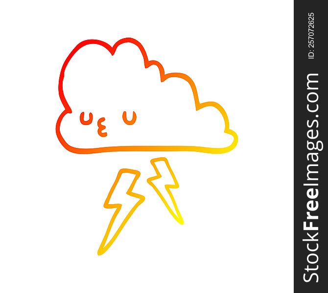 warm gradient line drawing of a cartoon storm cloud