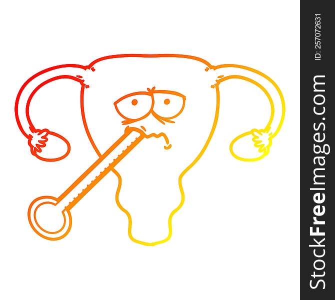 Warm Gradient Line Drawing Cartoon Poorly Uterus