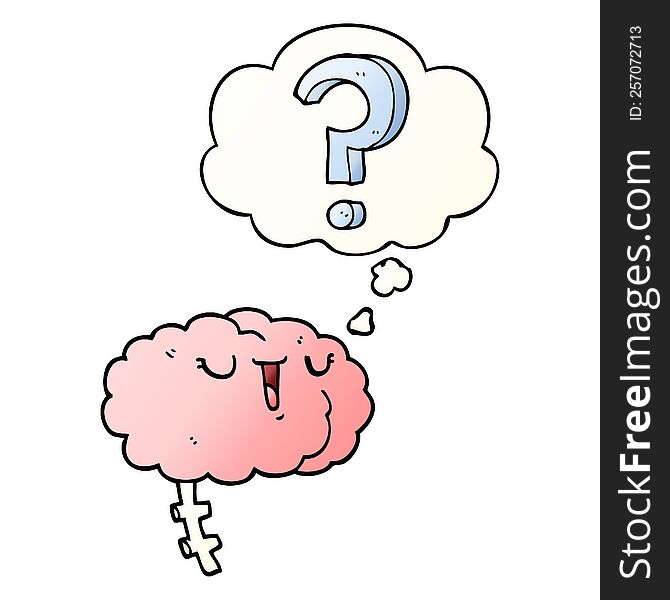 cartoon curious brain with thought bubble in smooth gradient style