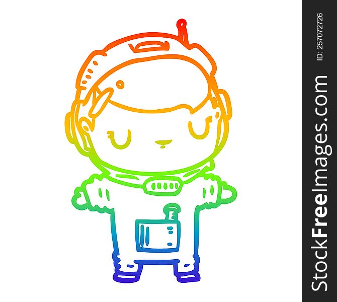 Rainbow Gradient Line Drawing Cute Astronaut