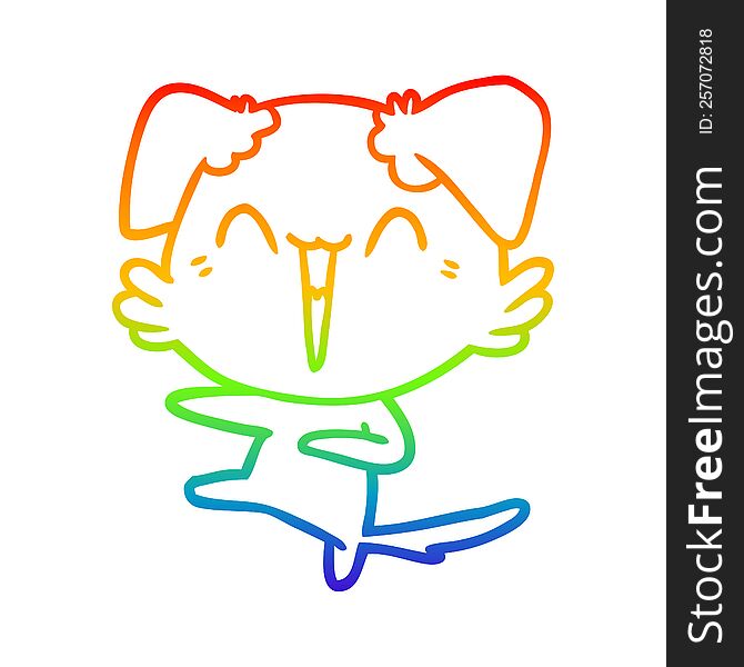 Rainbow Gradient Line Drawing Happy Dancing Dog Cartoon