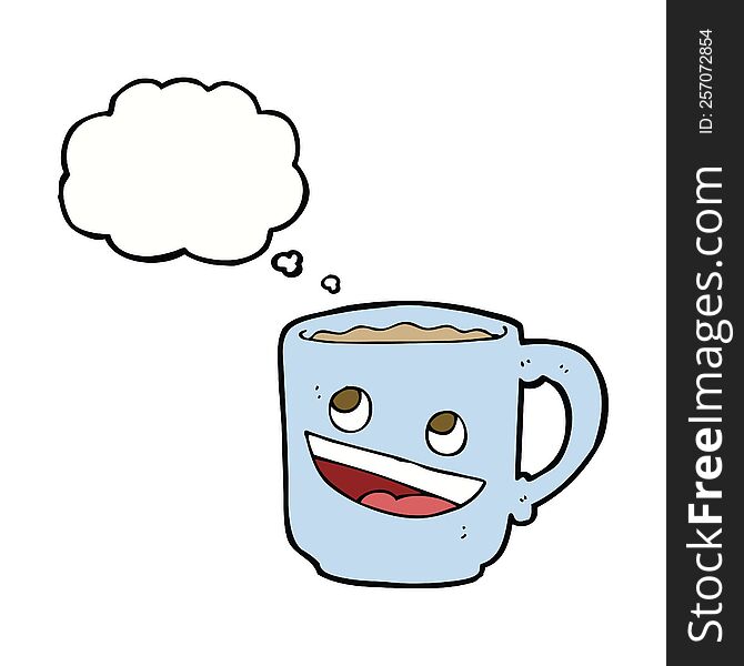 cartoon coffee mug with thought bubble