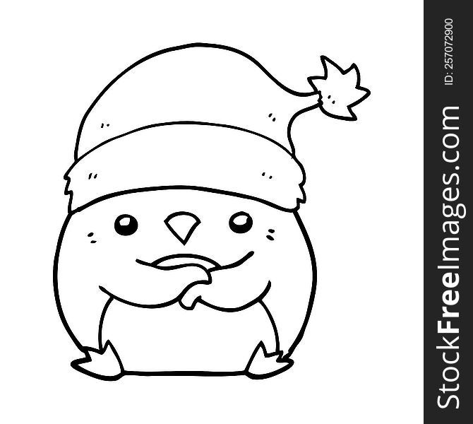 Cute Cartoon Penguin Wearing Christmas Hat