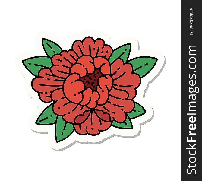sticker of tattoo in traditional style of a blooming flower. sticker of tattoo in traditional style of a blooming flower