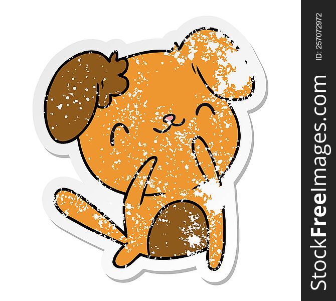 distressed sticker cartoon illustration kawaii of a cute dog. distressed sticker cartoon illustration kawaii of a cute dog