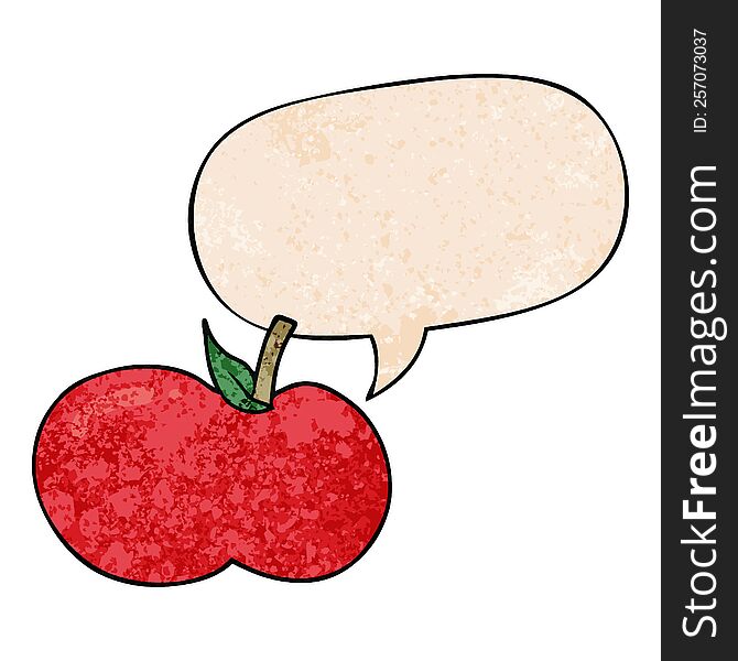 Cartoon Apple And Speech Bubble In Retro Texture Style
