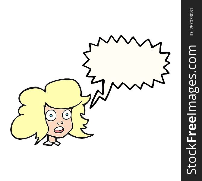 freehand drawn speech bubble cartoon surprised female face