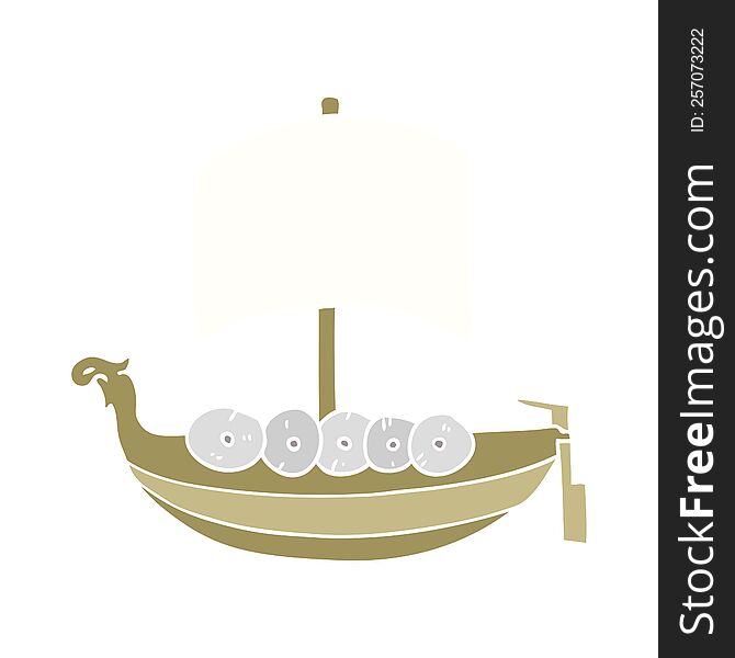 Flat Color Style Cartoon Viking Boat