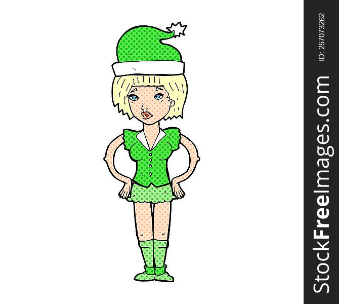 cartoon woman wearing christmas elf costume. cartoon woman wearing christmas elf costume