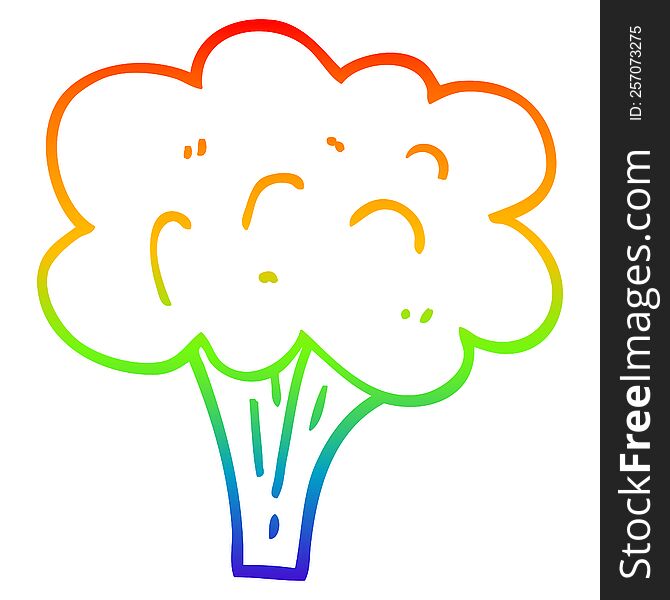 Rainbow Gradient Line Drawing Cartoon Broccoli Stalk