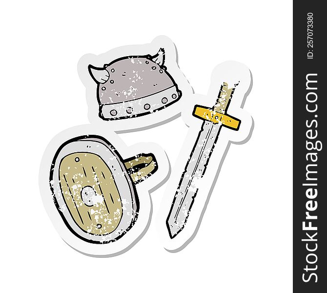 retro distressed sticker of a cartoon medieval warrior objects