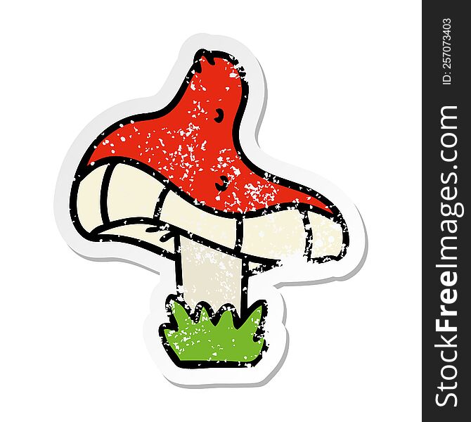 hand drawn distressed sticker cartoon doodle of a single mushroom