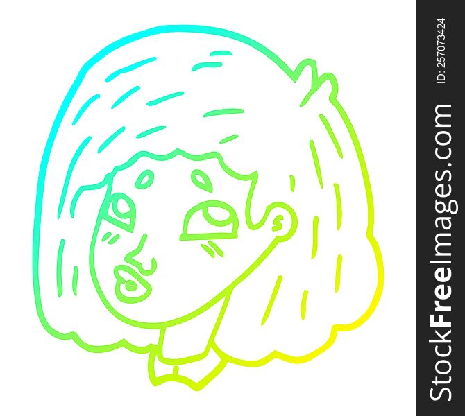 Cold Gradient Line Drawing Cartoon Face Girl