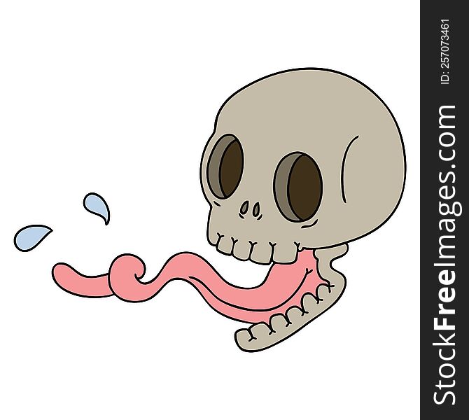 hand drawn quirky cartoon skull with tongue. hand drawn quirky cartoon skull with tongue