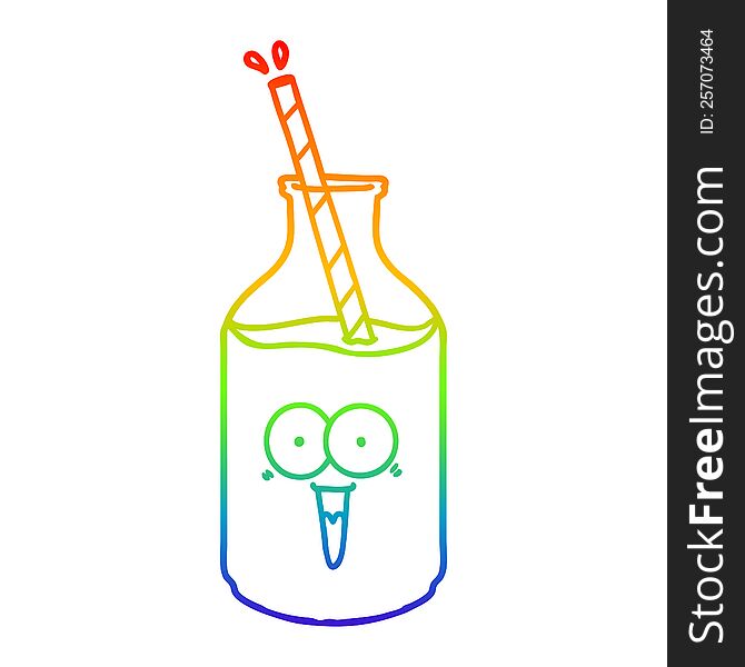 Rainbow Gradient Line Drawing Happy Carton Milk Bottle With Straw