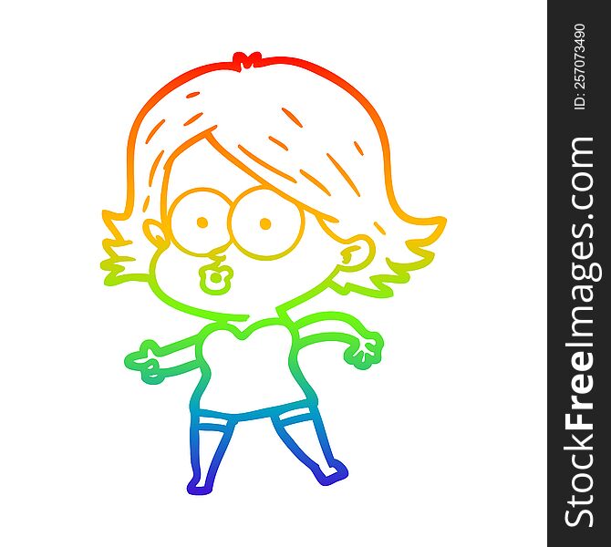 rainbow gradient line drawing of a cartoon girl pouting