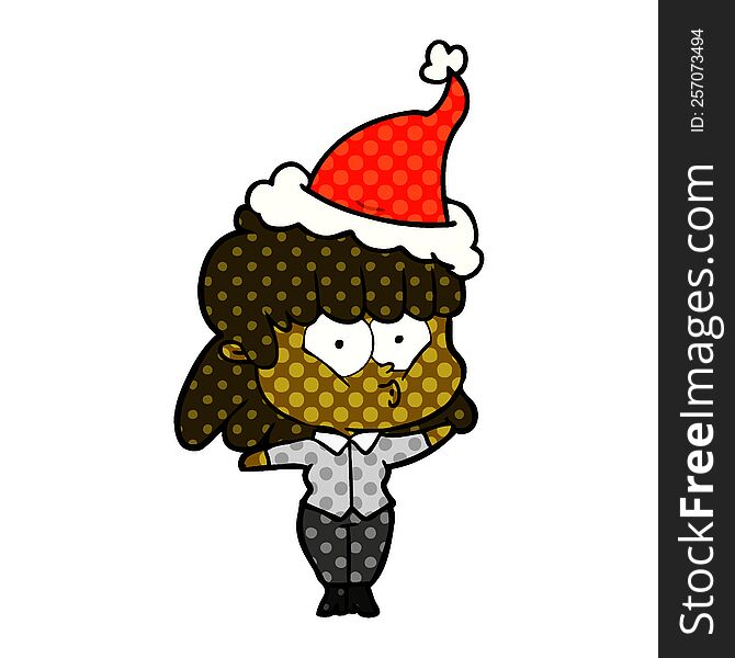 Comic Book Style Illustration Of A Whistling Girl Wearing Santa Hat