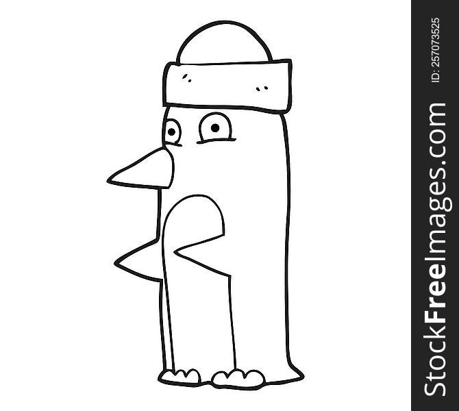 Black And White Cartoon Penguin Wearing Hat