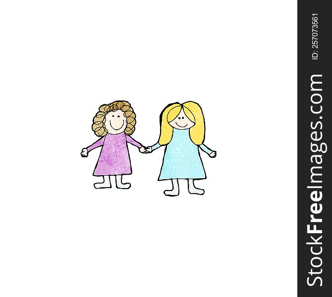 child\'s drawing fo two friends holding hands