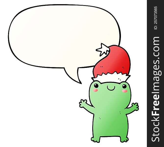 cute christmas frog with speech bubble in smooth gradient style