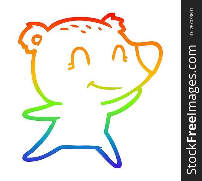 Rainbow Gradient Line Drawing Friendly Bear Cartoon