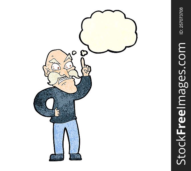 cartoon old man laying down rules with thought bubble