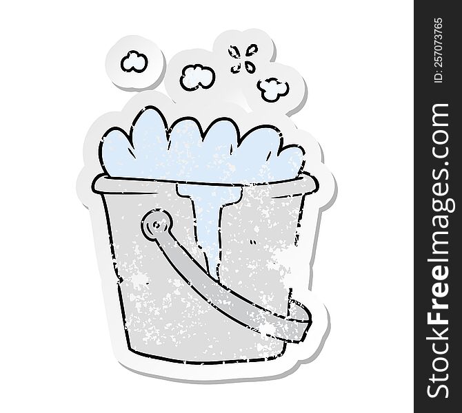 distressed sticker of a cartoon bucket of soapy water