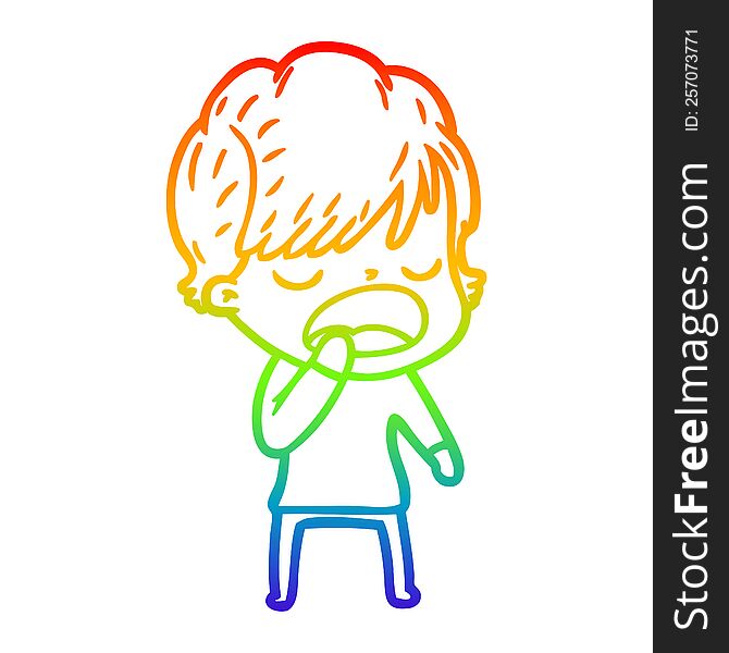 Rainbow Gradient Line Drawing Cartoon Woman Talking