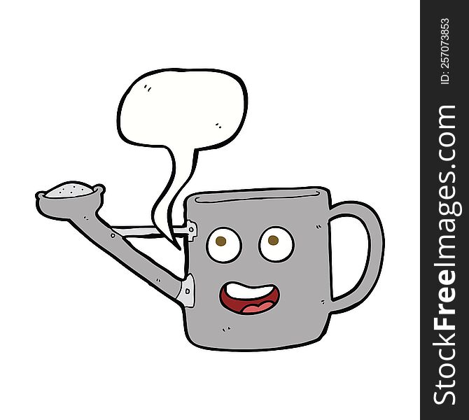 watering can cartoon with speech bubble