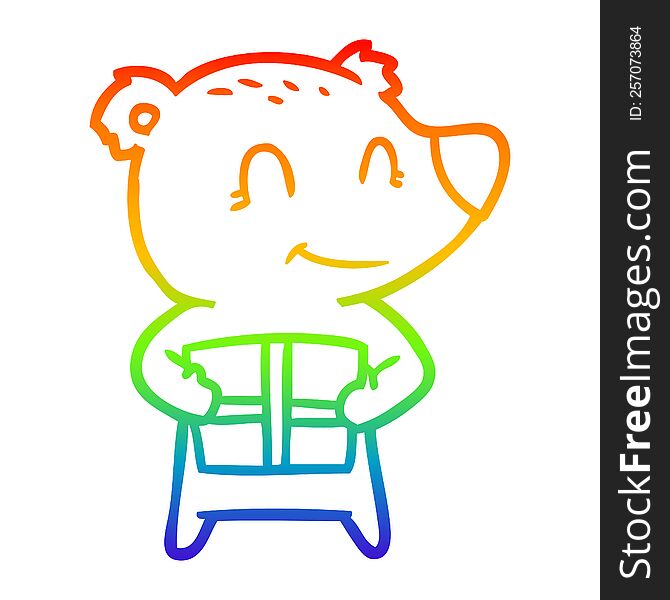 Rainbow Gradient Line Drawing Christmas Polar Bear Cartoon