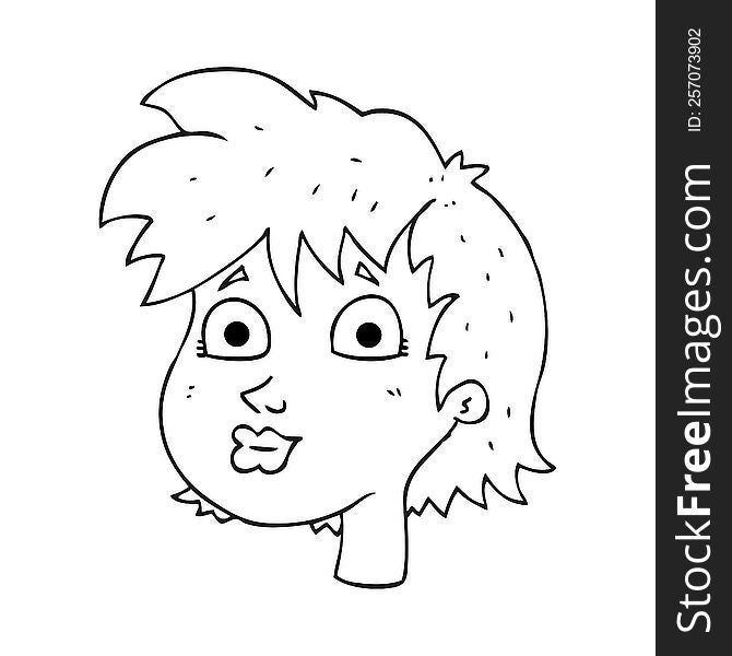 black and white cartoon female face