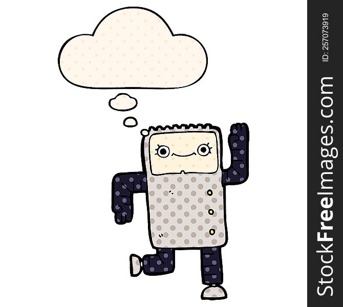 Cartoon Robot And Thought Bubble In Comic Book Style
