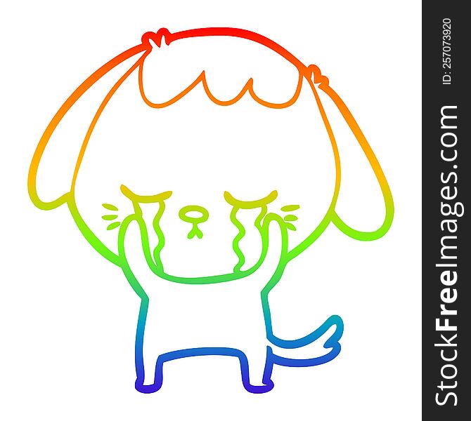 rainbow gradient line drawing of a cute puppy crying cartoon