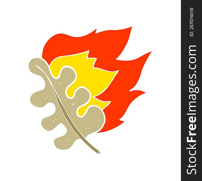 flat color illustration of burning dry leaf. flat color illustration of burning dry leaf