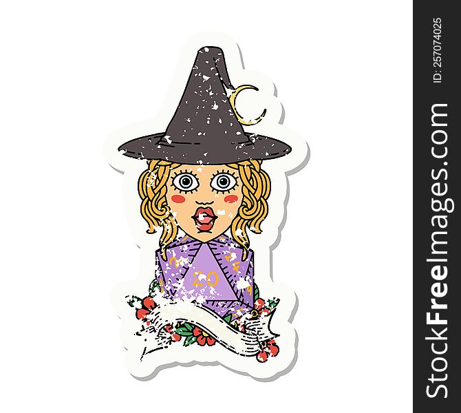 Human Mage With Natural 20 D20 Dice Roll Grunge Sticker