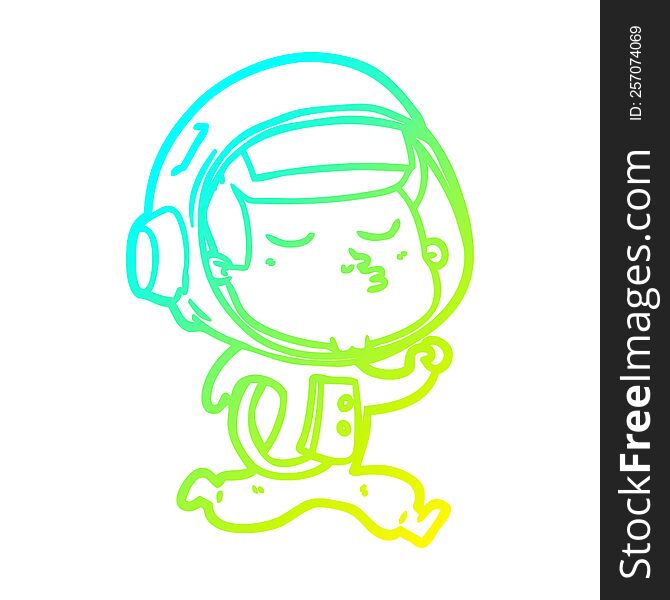 cold gradient line drawing of a cartoon confident astronaut running