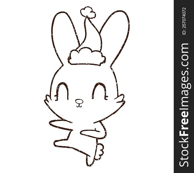 Festive Rabbit Charcoal Drawing