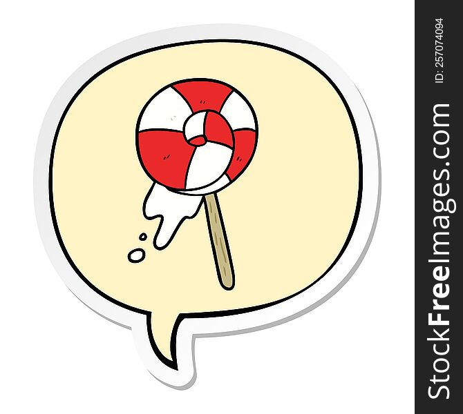 cartoon traditional lollipop with speech bubble sticker