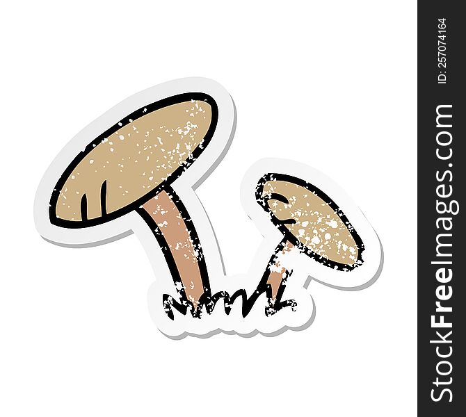 hand drawn distressed sticker cartoon doodle of some mushrooms
