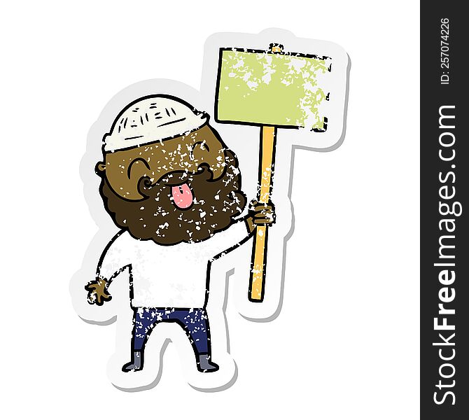 Distressed Sticker Of A Bearded Protester Cartoon