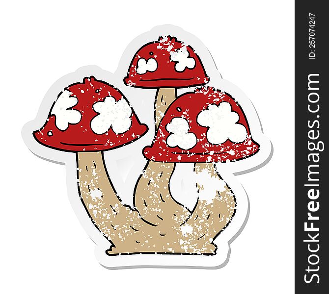 distressed sticker of a cartoon mushrooms