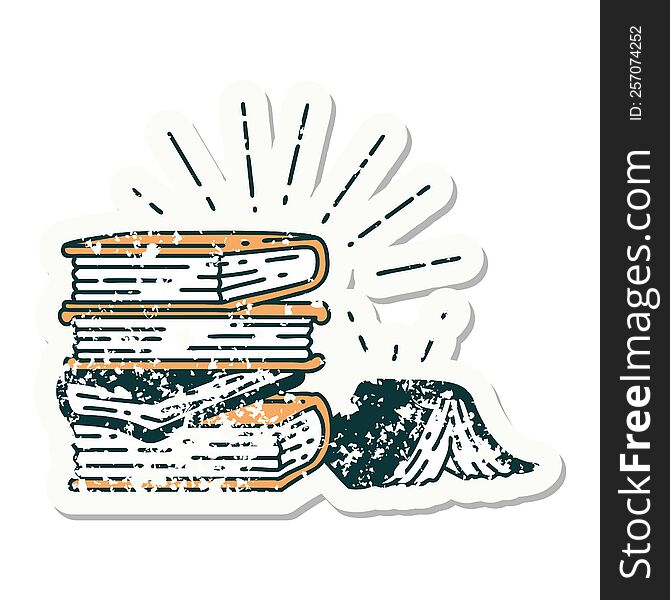 Grunge Sticker Of Tattoo Style Stack Of Books