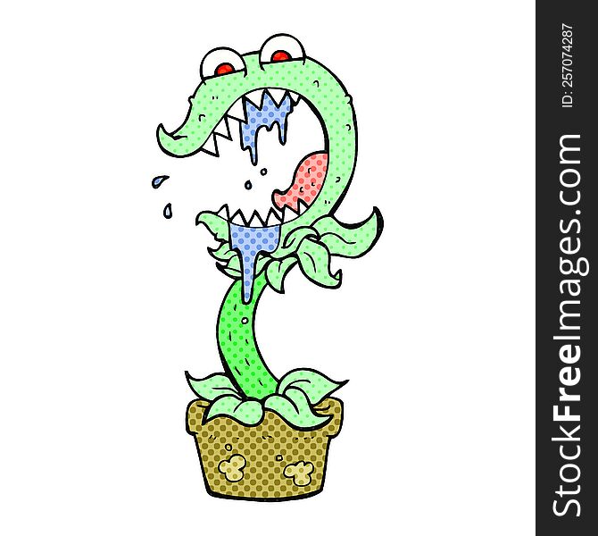 freehand drawn comic book style cartoon carnivorous plant