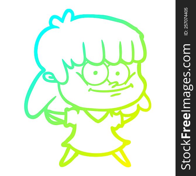 cold gradient line drawing of a cartoon girl smiling