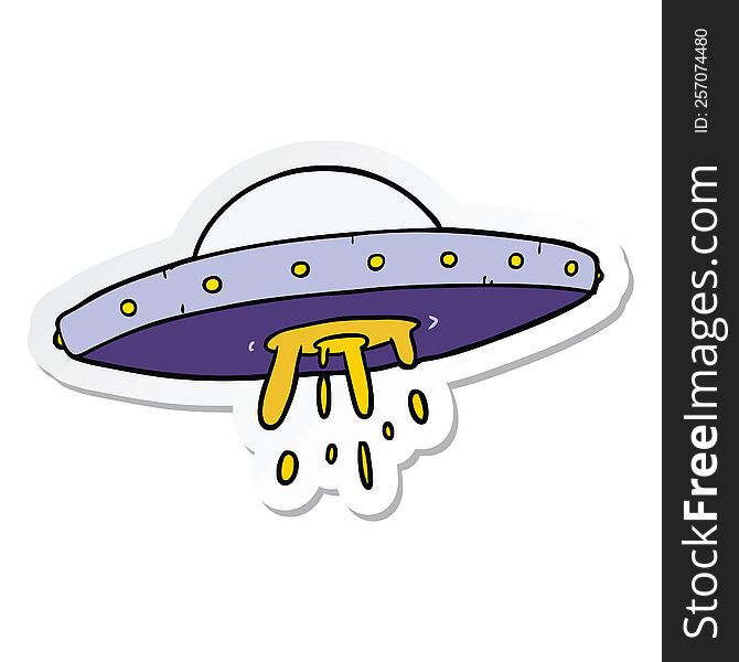 Sticker Of A Cartoon Flying UFO