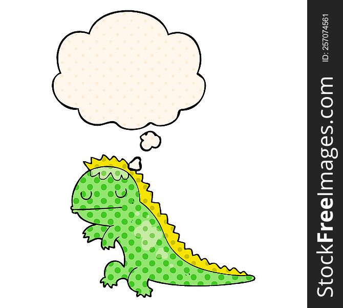 cartoon dinosaur with thought bubble in comic book style