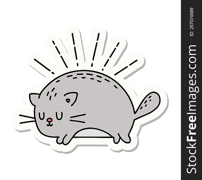 Sticker Of Tattoo Style Happy Cat